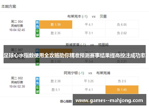 足球心水指数使用全攻略助你精准预测赛事结果提高投注成功率